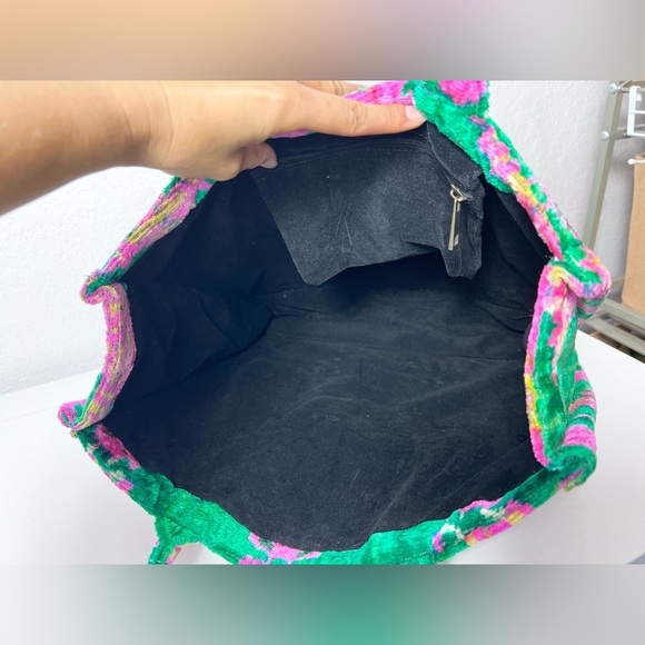 Handmade Velvet Ikat Bee Tote Bag Purse Vintage Look Large - Picture 10 of 10